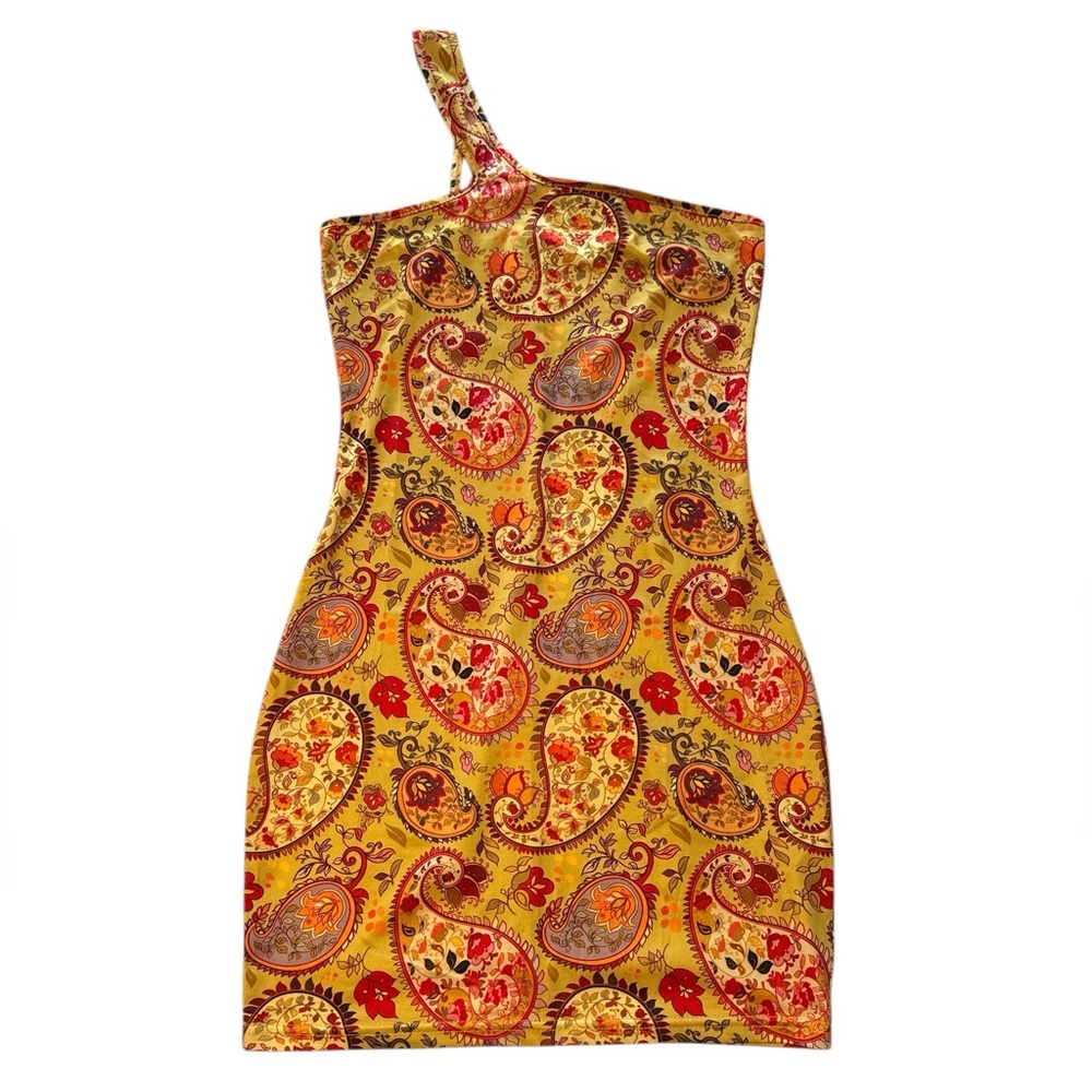 Paisley One-Shoulder Mini Bodycon Dress